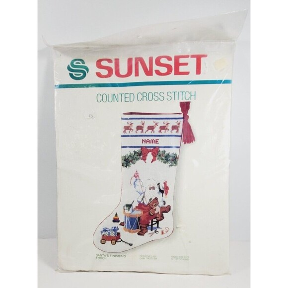 Sunset Designs Other - Sunset Counted Cross Stitch Santa's Finishing Touch Stocking Kit #2900 New 1980s